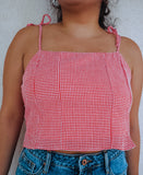 Gingham Style Shoulder Tie Cropped Cami