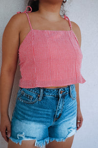 Gingham Style Shoulder Tie Cropped Cami