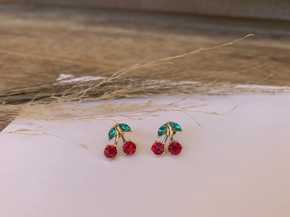 Cherry On Top Rhinestone Stud Earrings